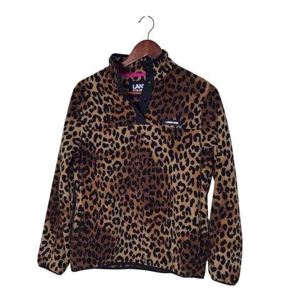Lands’ End Leopard Print Fleece Pullover Size Small. - Picture 1 of 7